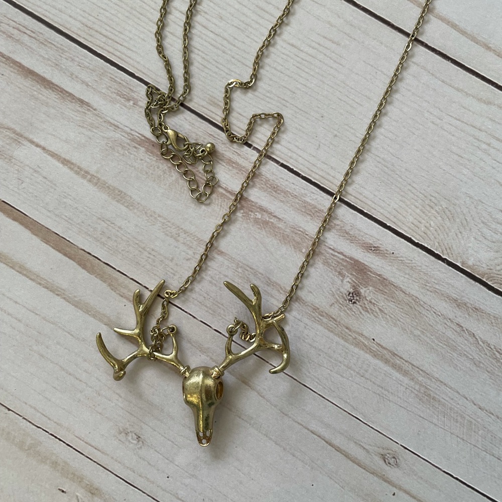 Gold deer skull necklace